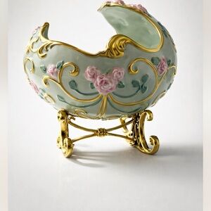 Franklin mint Faberge cradle Floral Decorative Bowl with Gold Accents